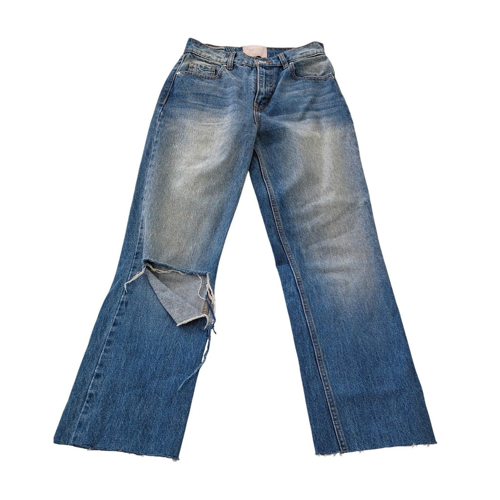 Revice LA High Rise Straight Leg Jeans 90s Rigid Denim Distressed 25x26