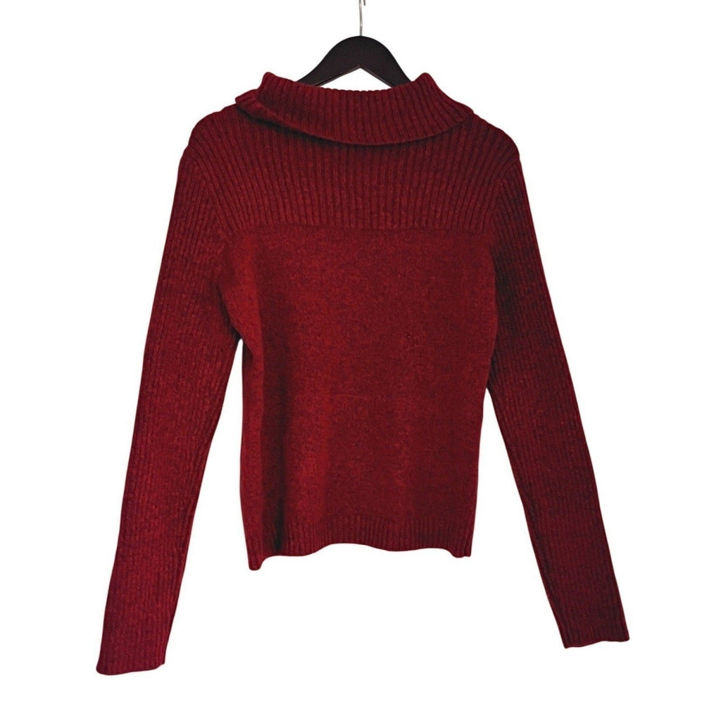 Crimson Red Ribbed Turtleneck Sweater Soft Cozy Knit Long Sleeve Medium