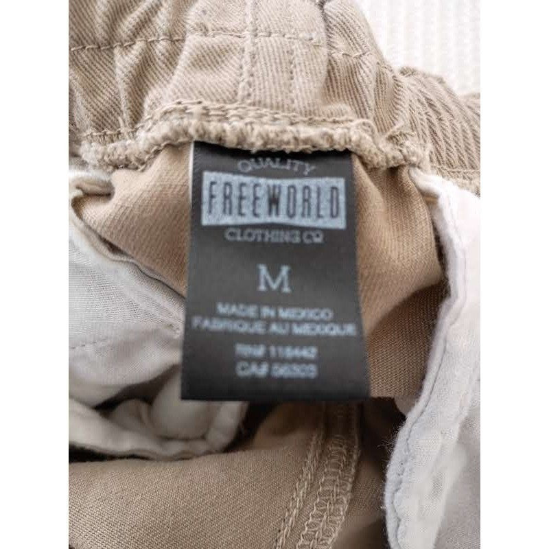 Free World Clothing 100% Cotton Cargo Jogger Pants Tan Drawstring Size Medium