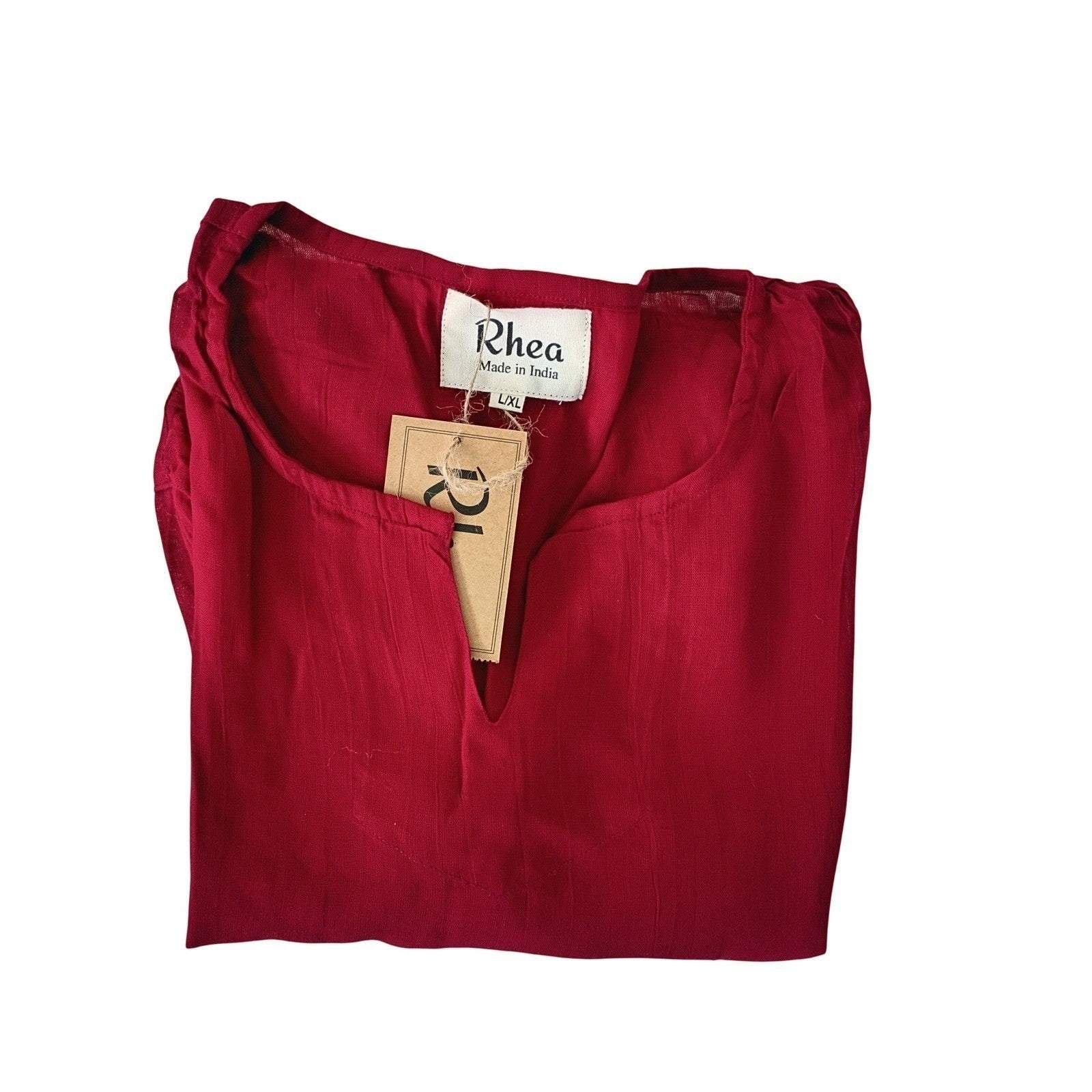 NWT Rhea India Burgundy Viscose Kurta Tunic Top  L/XL Boho V-Neck 3/4 Sleeve