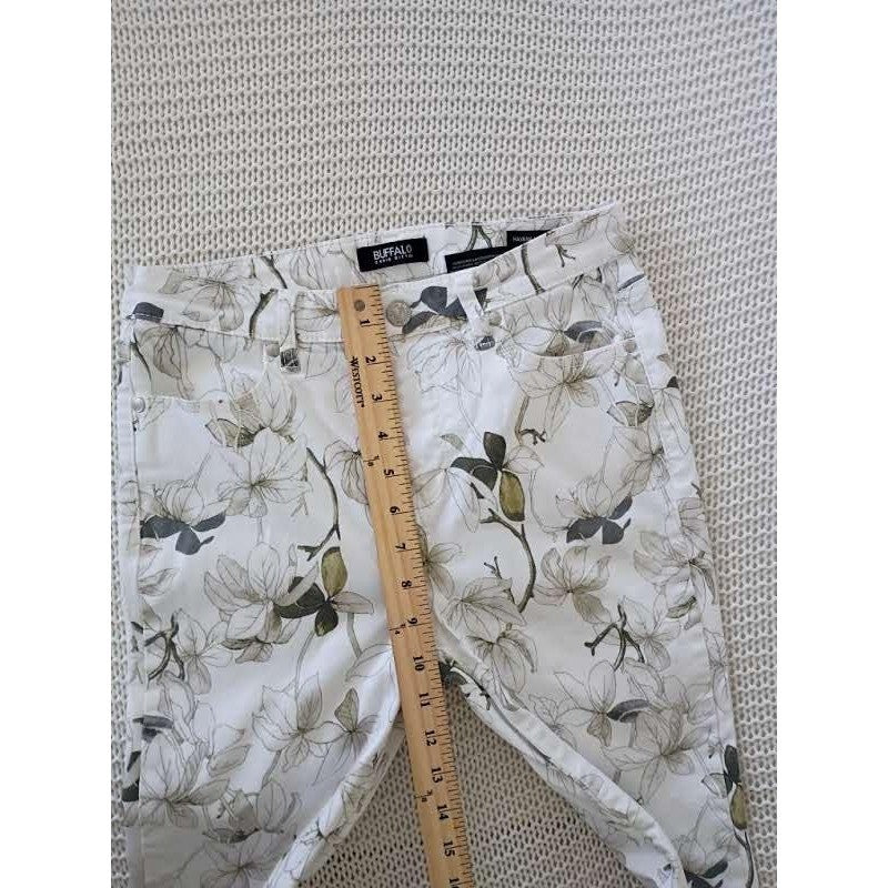Buffalo David Bitton Havana High Rise Floral Skinny Jeans 27x25 White Grn Ankle