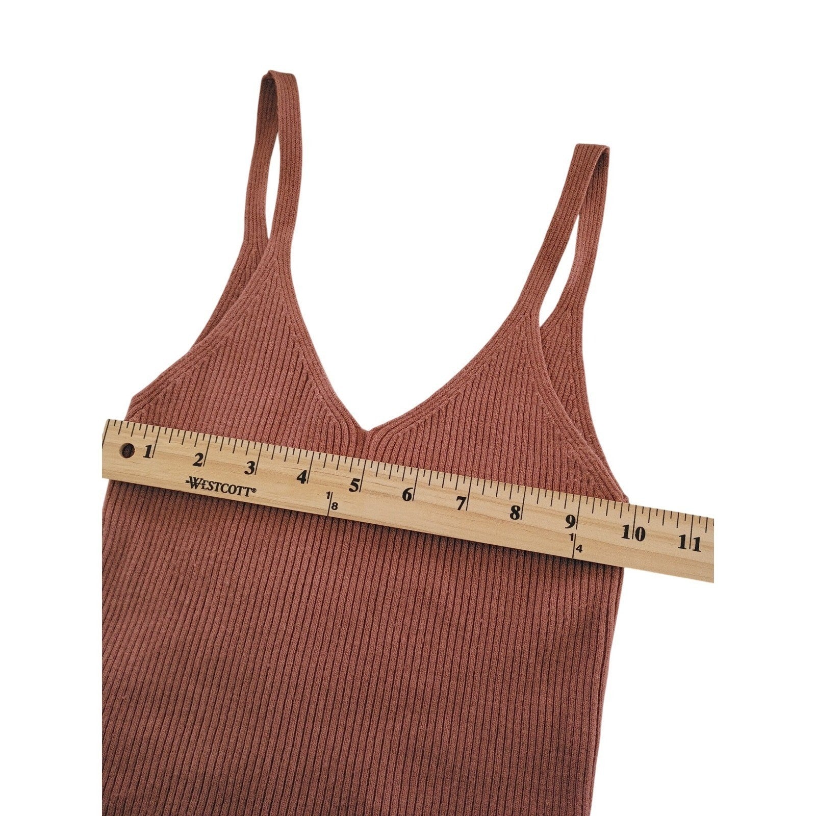 Bucul Knit Ribbed V Neck Camisole Tank Top Rusty Rose S M