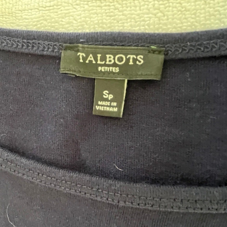 Talbots 100% Cotton Navy Blue Long Sleeve Button Shoulder Top Size SP