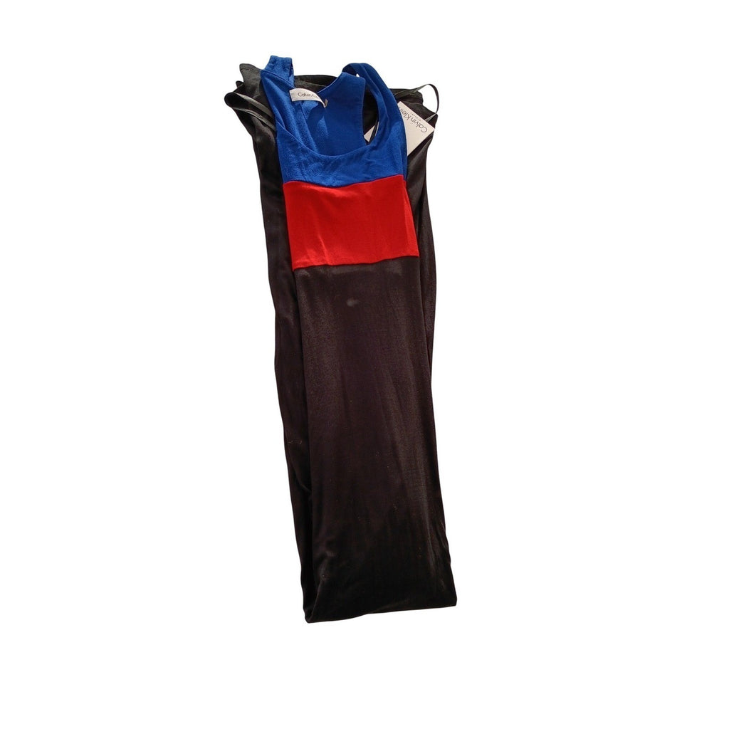 Calvin Klein Colorblock Maxi Dress Blue Red Black Sleeveless NWT 6/Small  Bold