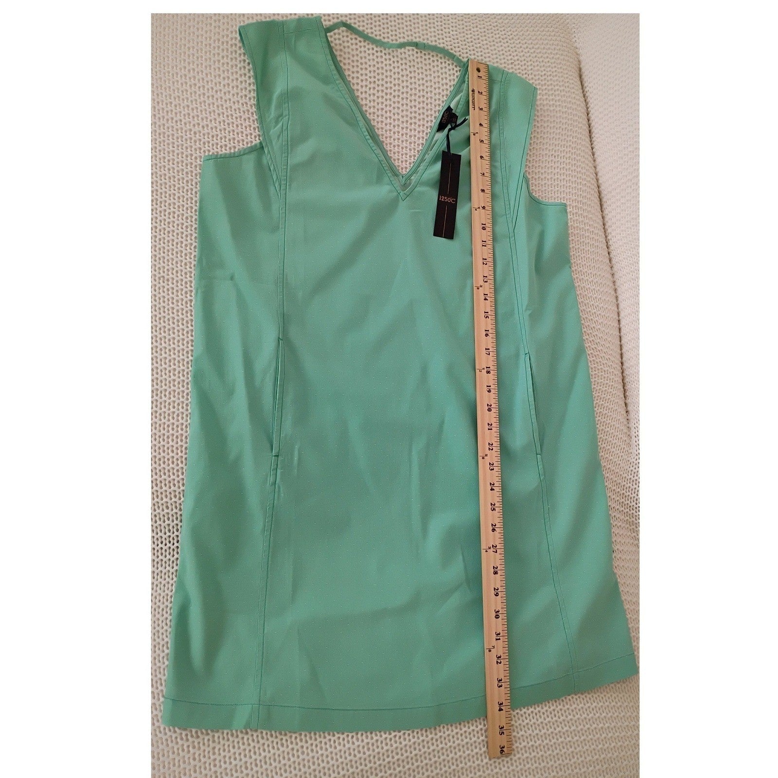 NWT 1250°C Mint Green V-Neck Sleeveless Shift Dress 100% Cotton L Minimalist
