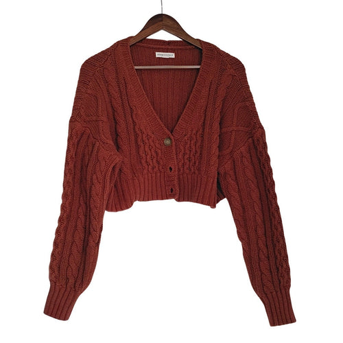 AEROPOSTALE Rust Cropped Cable Knit Cardigan Y2K Fairy Grunge Womens S