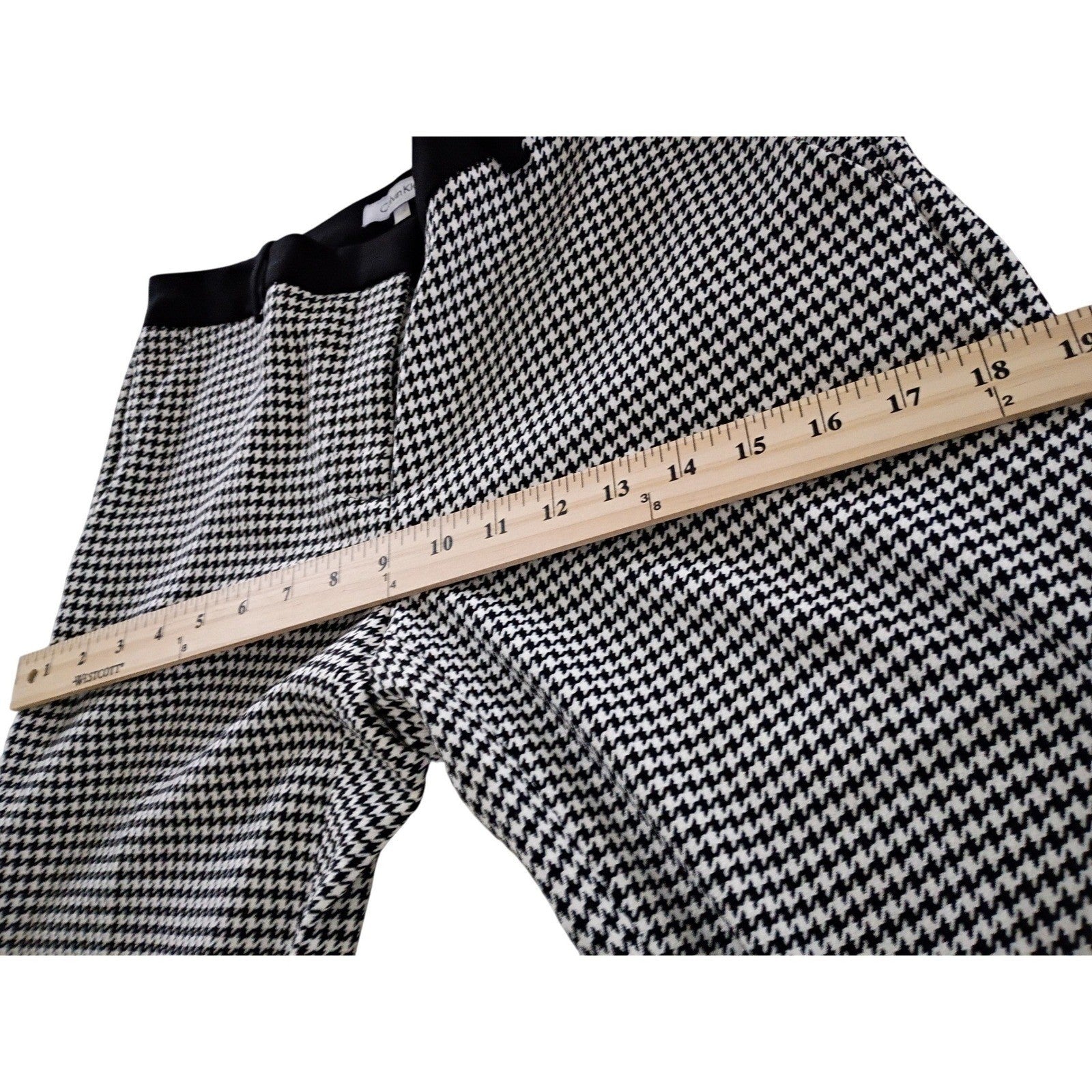 Calvin Klein Houndstooth Pants Black White Slim Fit 4 W30 x 28.5 Dress Trousser