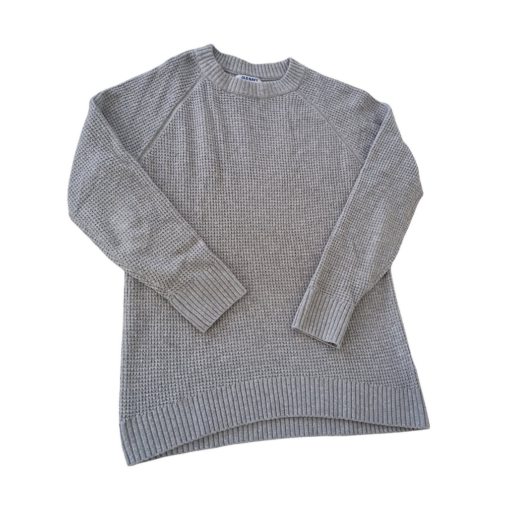 Old Navy Light Grey Cotton Heather Waffle Knit Crewneck Sweater Soft Size S/M