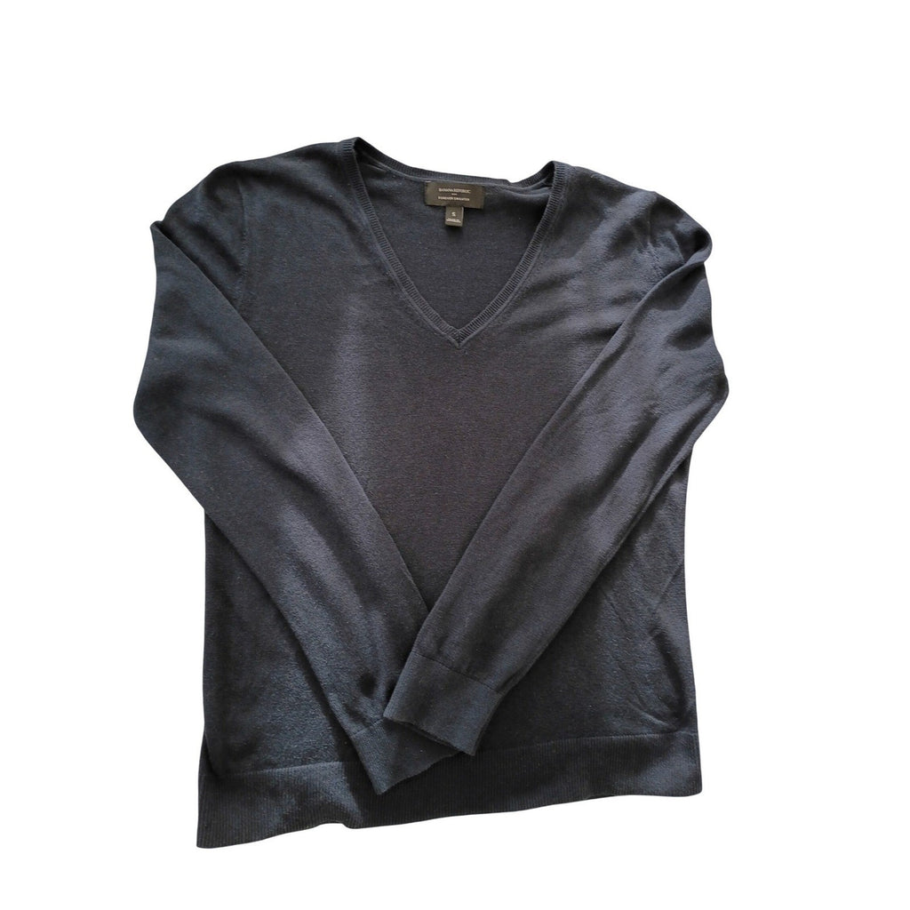 Banana Republic Factory Navy Forever V-Neck Sweater S Cotton Blend