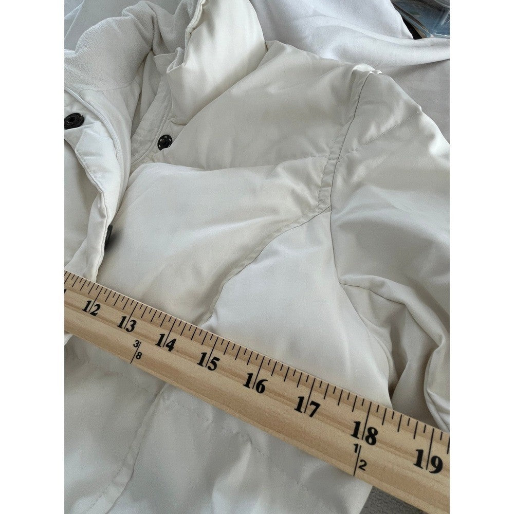 GAP White Quilted Puffer Jacket Fleece Lined Collar Full Zip Women's Size M Warm