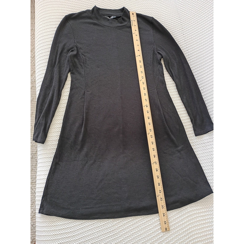 Madewell Black Ribbed Mock Neck Long Sleeve A-Line Mini Dress Minimalist M