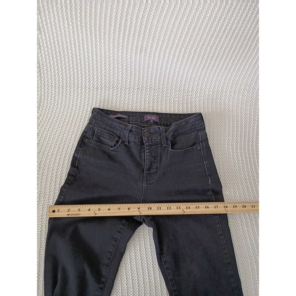 NYDJ Marilyn Straight Leg Jeans Faded Black Lift Tuck Technology 26x28 High Rise