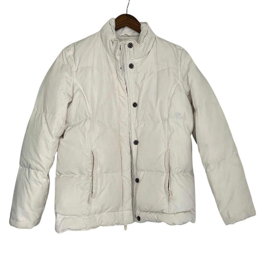 GAP White Quilted Puffer Jacket Fleece Lined Collar Full Zip Women's Size M Warm