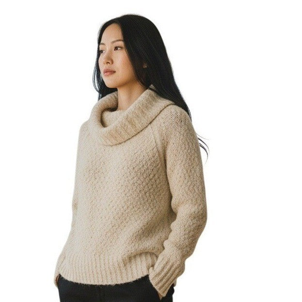 J Crew Chunky Knit Turtleneck Sweater Cream Fits S Acrylic Wool Blend Cozy