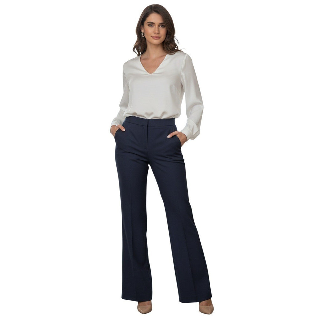 Quince Navy Blue Ultra Stretch Ponte Trouser Wide Leg Pants S W27 High Waisted