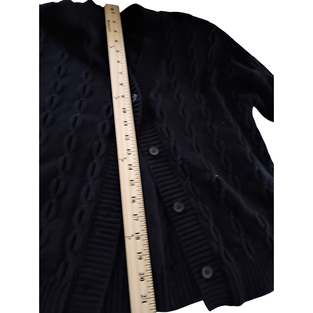 VISTA-Wool Blnd Black Cable Knit Btn Front V Neck Cardigan Sweater Alice Turtle