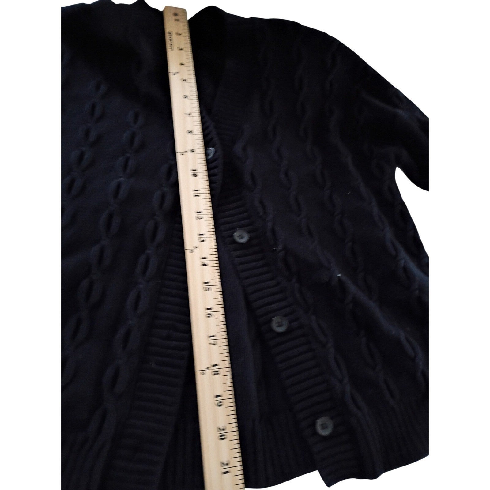 VISTA-Wool Blnd Black Cable Knit Btn Front V Neck Cardigan Sweater Alice Turtle