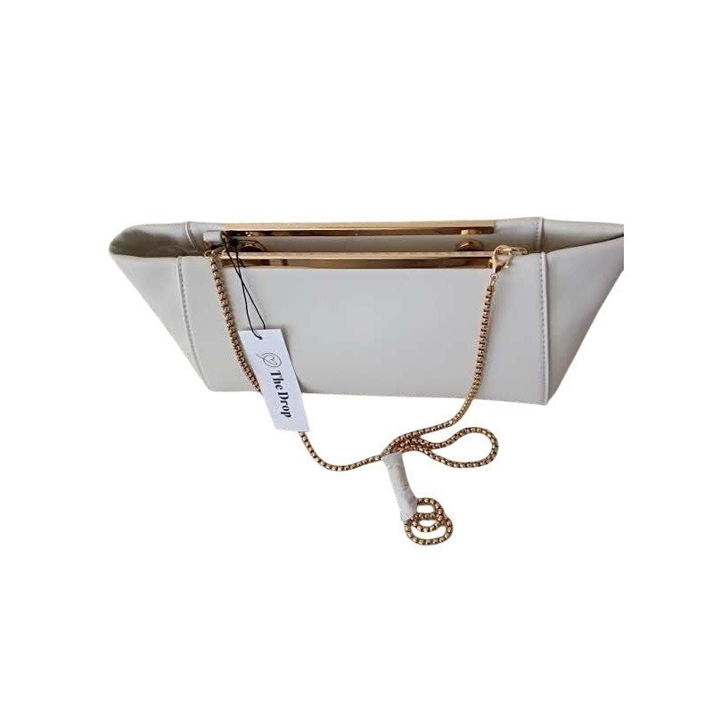 NWT The Drop White Structured Crossbody Clutch Bag Gold Chain Metal Bar Detail