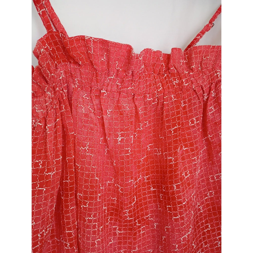 Maeve Anthropologie Red White Grid Print Ruffle Camisole Top Fits S Coastal
