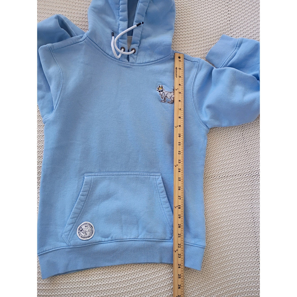 GOAT Light Blue Hoodie Pullover Graphic Print Small Oversized Unisex PTP 20"
