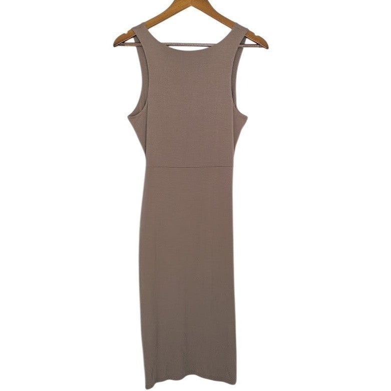 Taupe Knot Front Midi Dress Minimalist Sleeveless Modal Blend Neutral Medium
