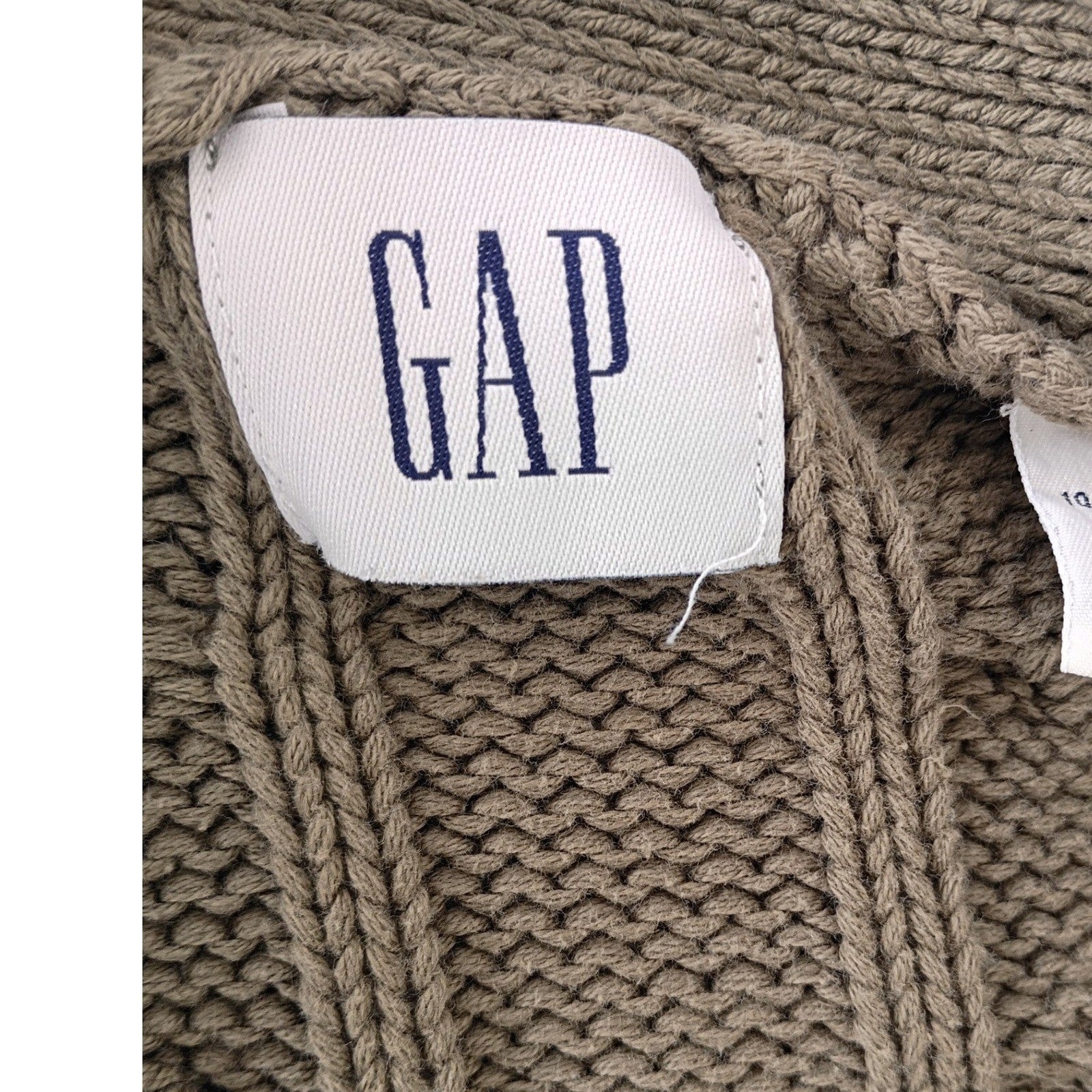 GAP Cable Knit Cardigan Sweater Olive Green Button Long Sleeve XL 100% Cotton