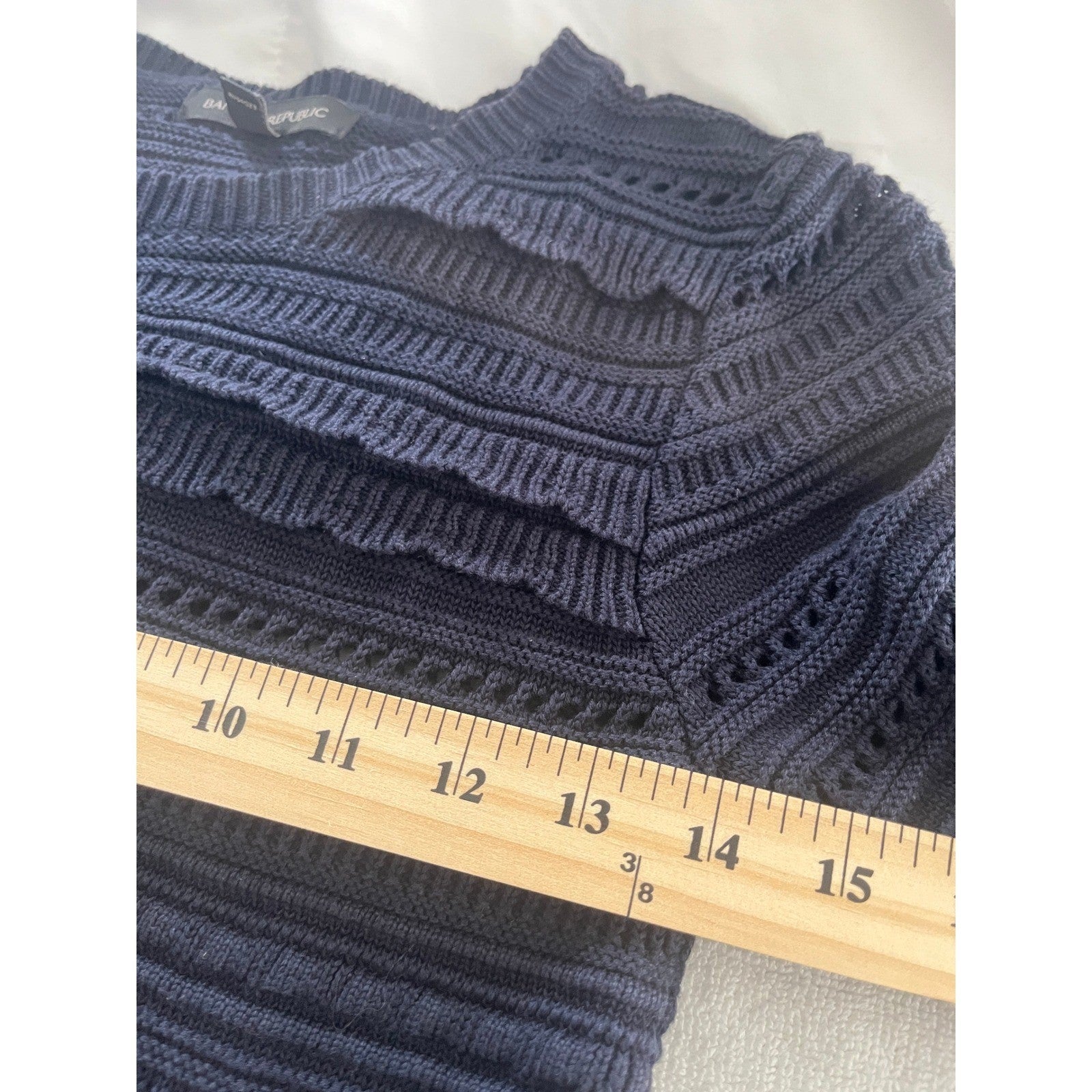 Banana Republic Navy Blue Cotton Blend Textured Knit Ruffle Sweater Fits S NWOT