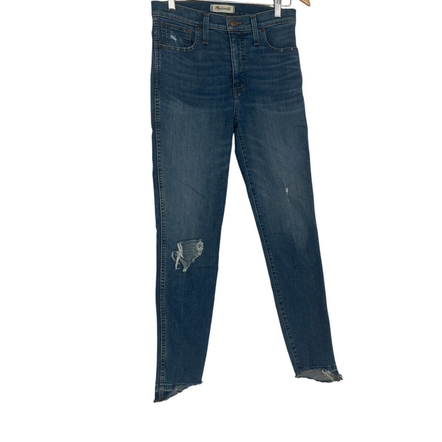 Madewell Women Blue Denim Jeans Button Fly Distressed Straight Leg Size 27