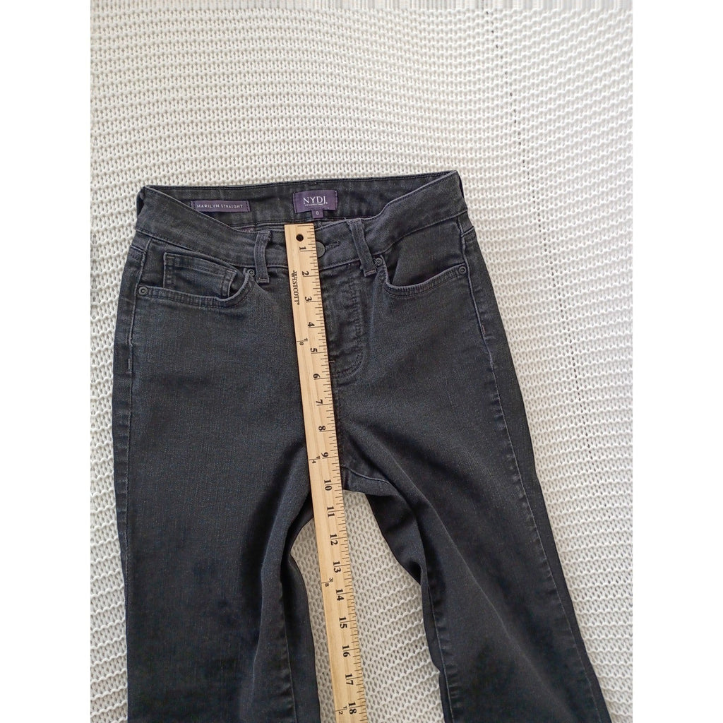 NYDJ Marilyn Straight Leg Jeans Faded Black Lift Tuck Technology 26x28 High Rise