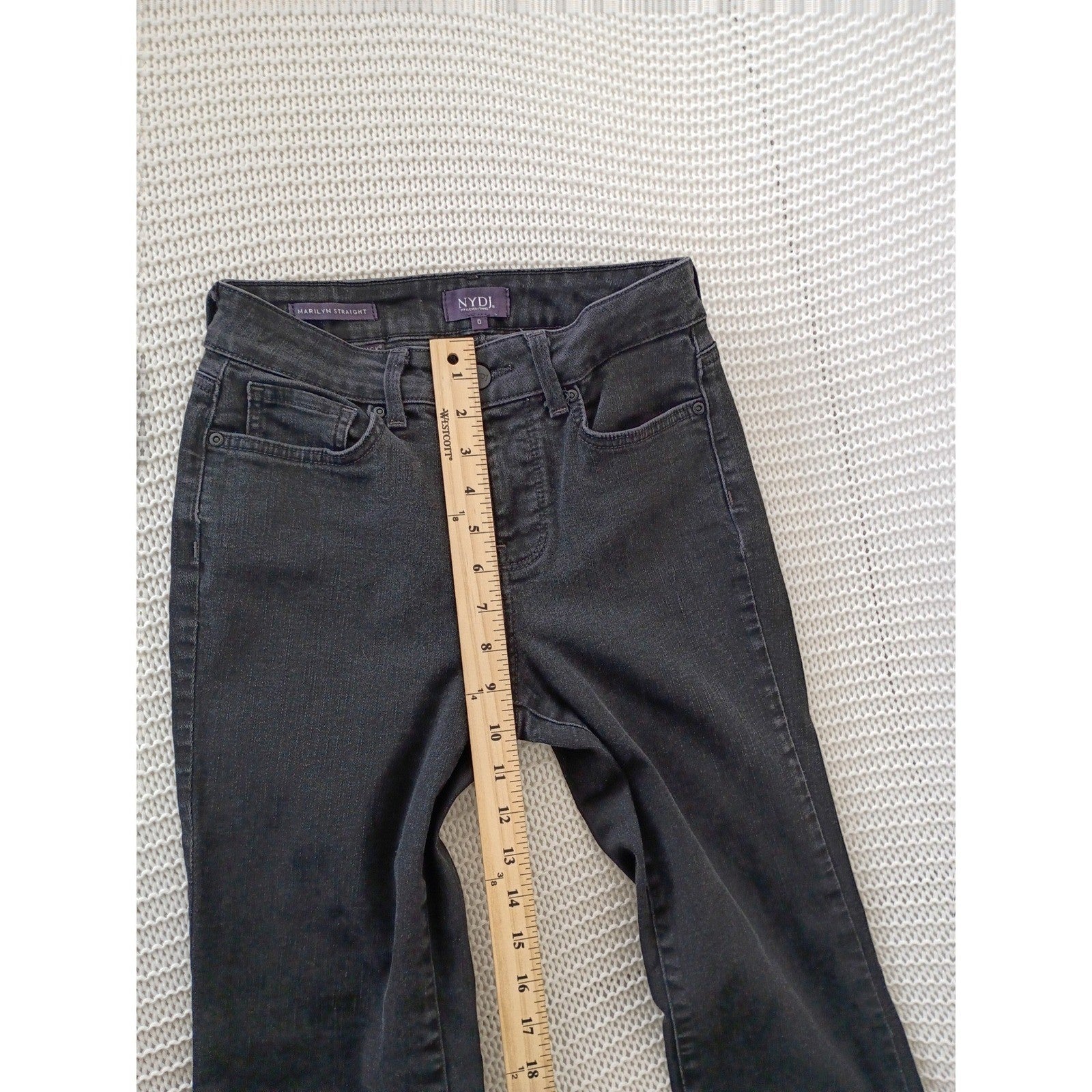 NYDJ Marilyn Straight Leg Jeans Faded Black Lift Tuck Technology 26x28 High Rise