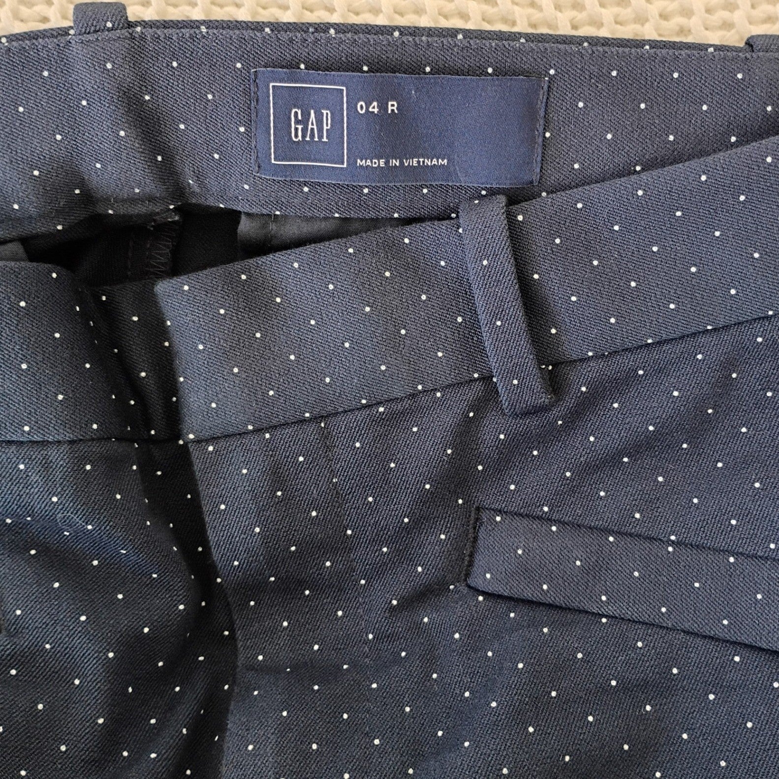 Gap Navy Blue Polka Dot Slim Trousers 4R W28x29 Stretch Cotton Casual Chic