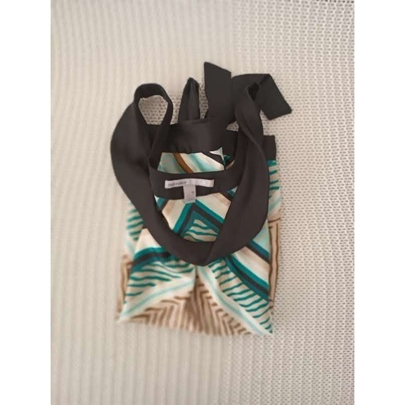 Old Navy Teal Geometric Halter Top M Medium Tie Waist Chevron Blouse Retro Boho