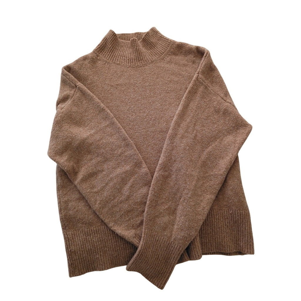 H&M Mock Neck Sweater Tan Cozy Knit Ribbed Long Sleeve Fits S/M