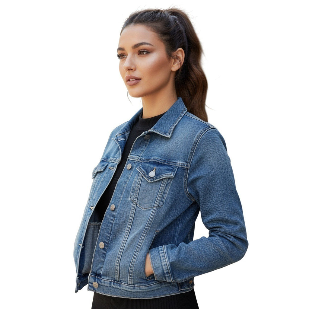 Nine Planet Vintage Y2K Cropped Denim Jacket S Fitted Blue Jean Retro Cyber