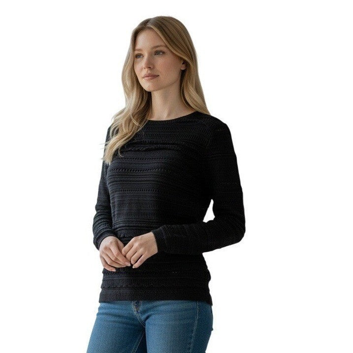 Banana Republic Navy Blue Cotton Blend Textured Knit Ruffle Sweater Fits S NWOT