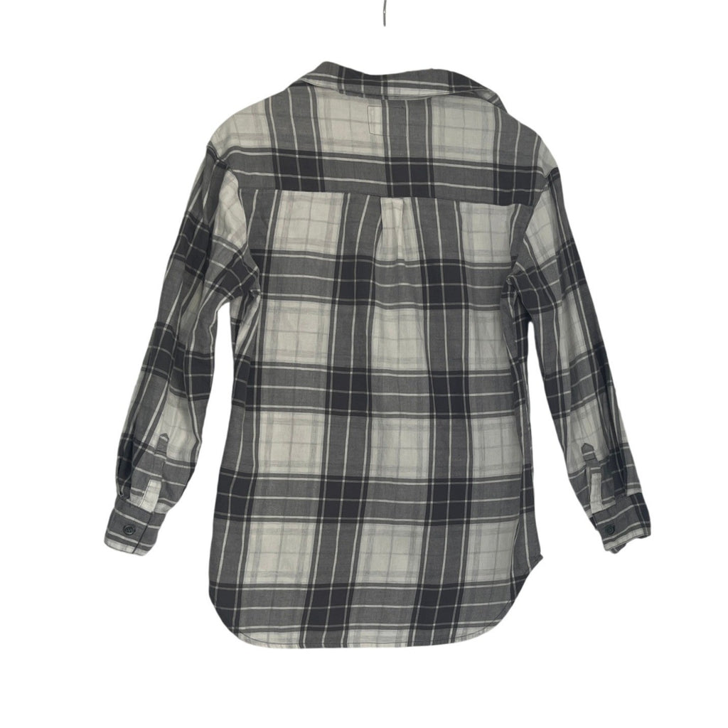 Old Navy Oversized Flannel Shirt M/L Blue Gray White Plaid Cotton Boyfriend