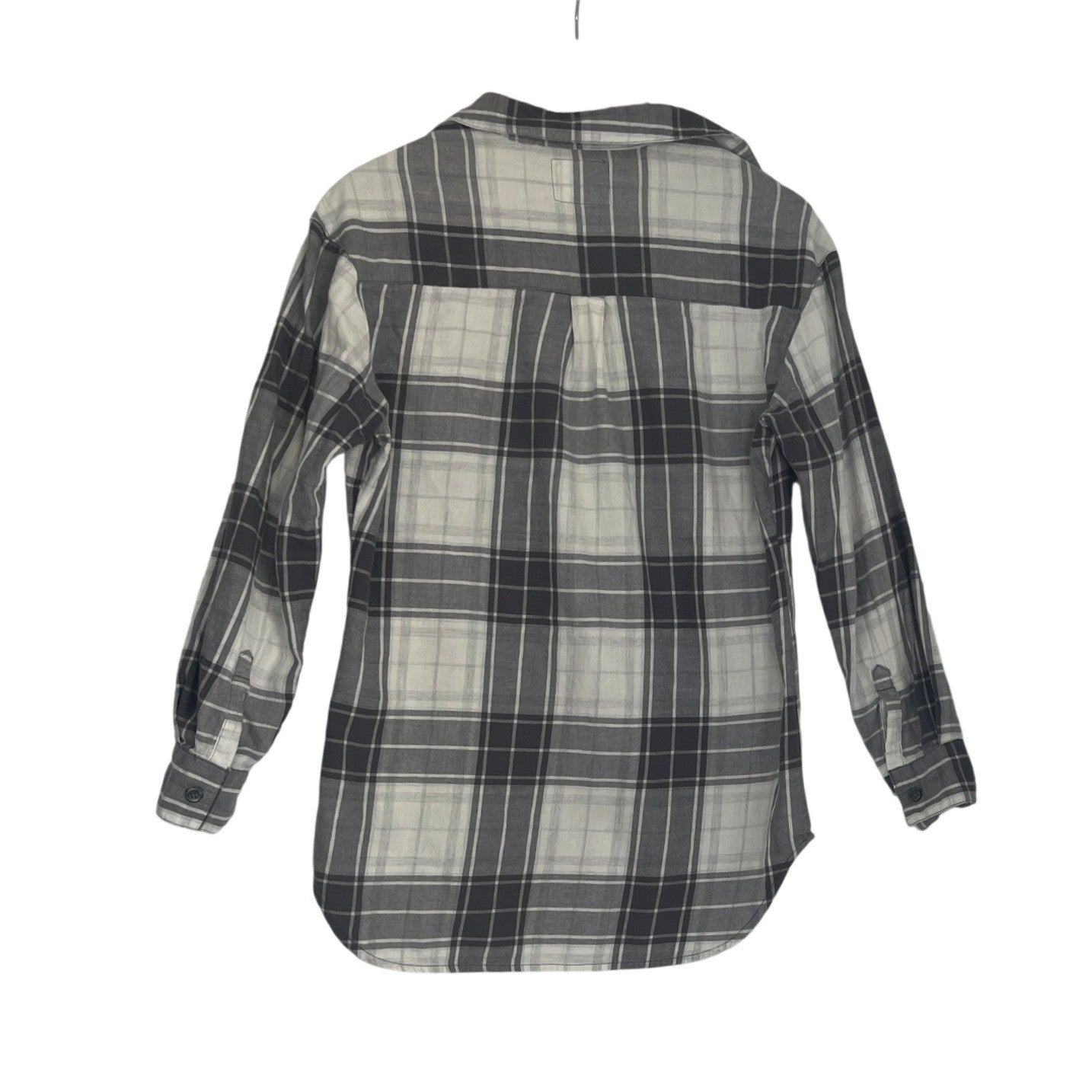 Old Navy Oversized Flannel Shirt M/L Blue Gray White Plaid Cotton Boyfriend