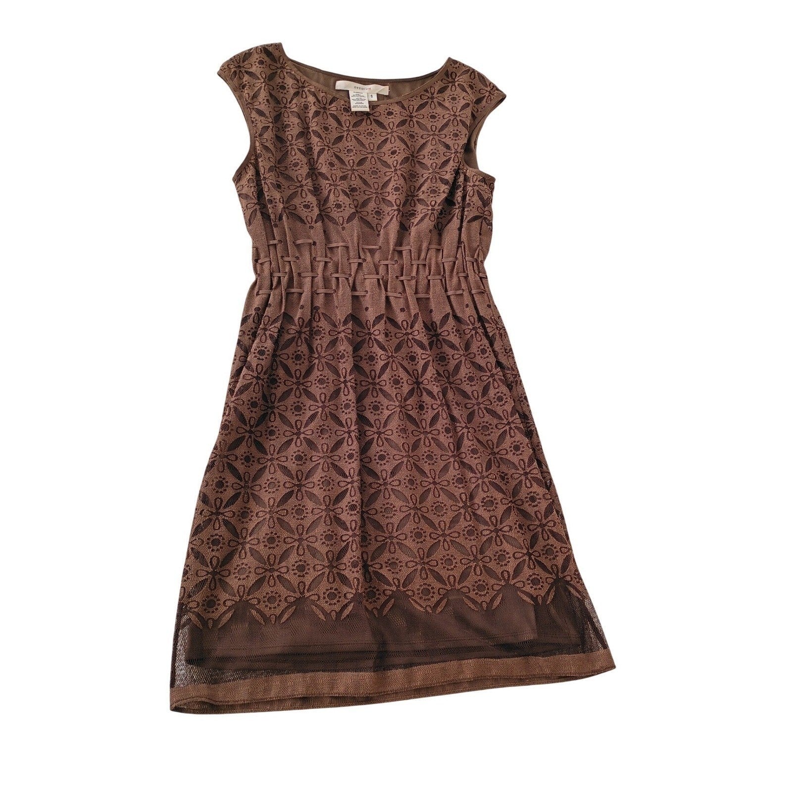 Studio M Brown Fairy Grunge Lace Sheer Mesh Dress Sleeveless Y2K S