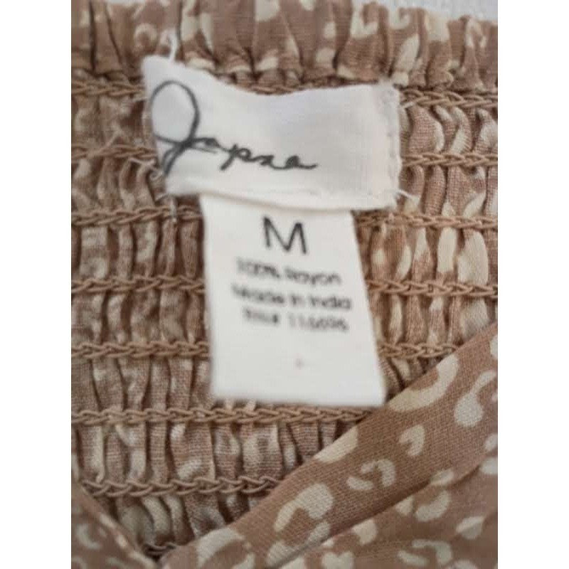 Japna Leopard Print Smocked Peplum Top M NWT Square Neck Long Slve Peasant Boho