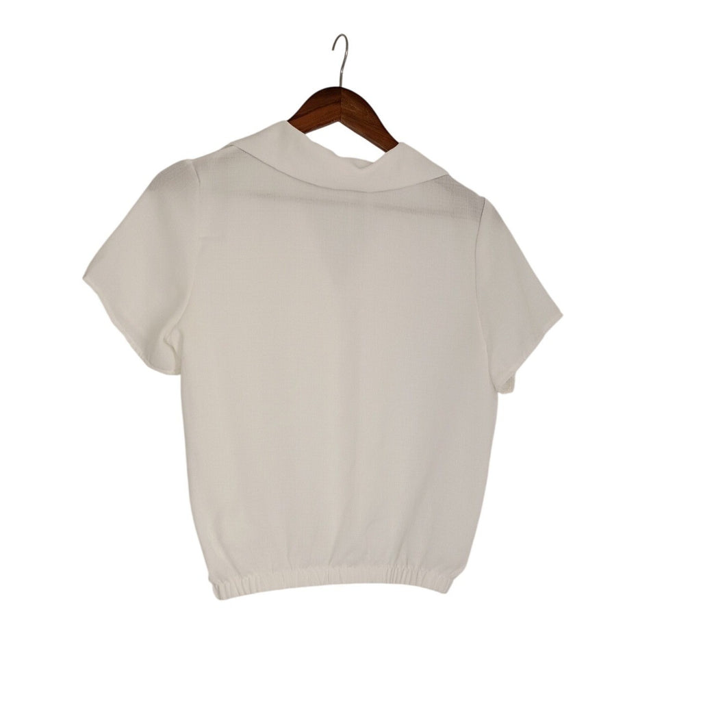 Free Kisses White Short Sleeve Button Up Blouse M Elastic Hem Coastal Minimalist