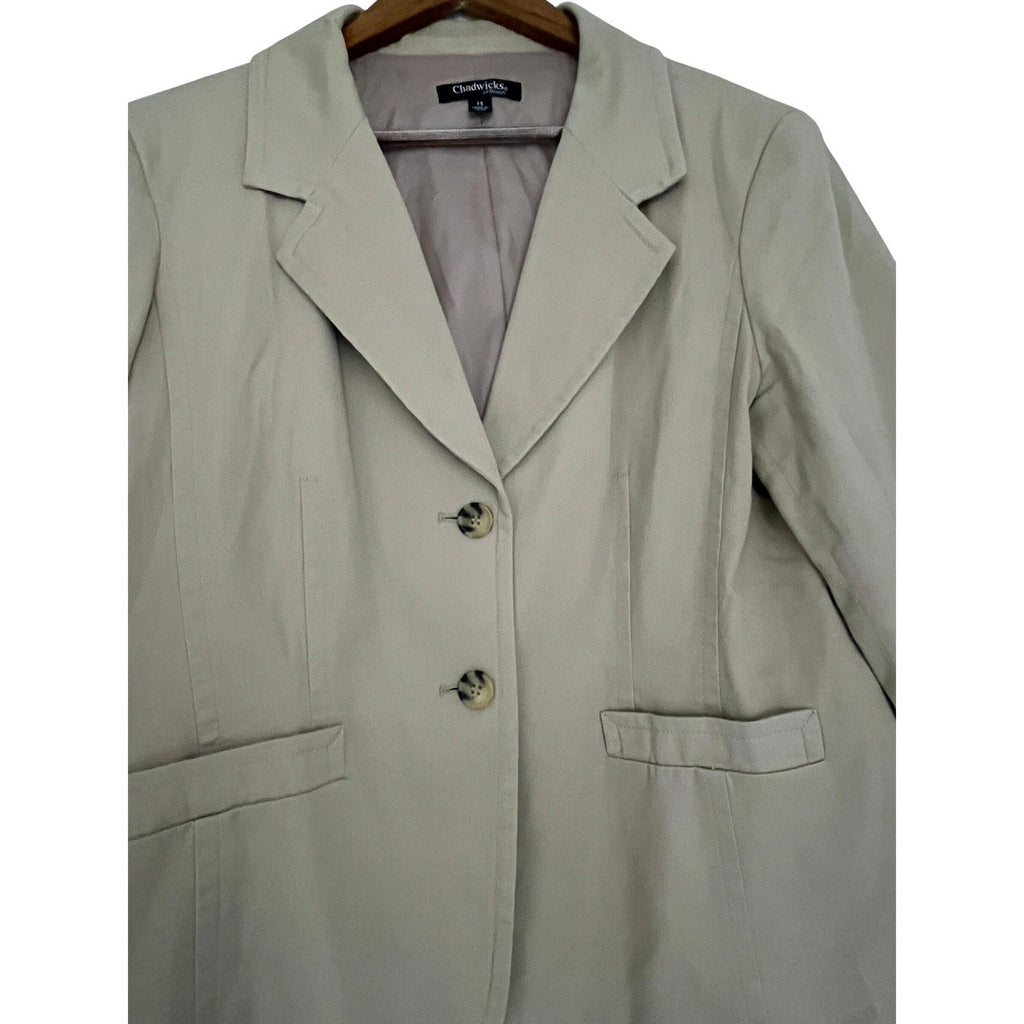 Chadwicks of Boston Beige 98%Cotton Blazer Jacket Size 14 Two Button