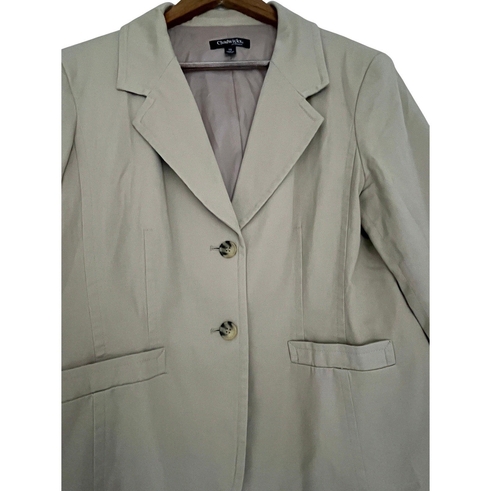 Chadwicks of Boston Beige 98%Cotton Blazer Jacket Size 14 Two Button