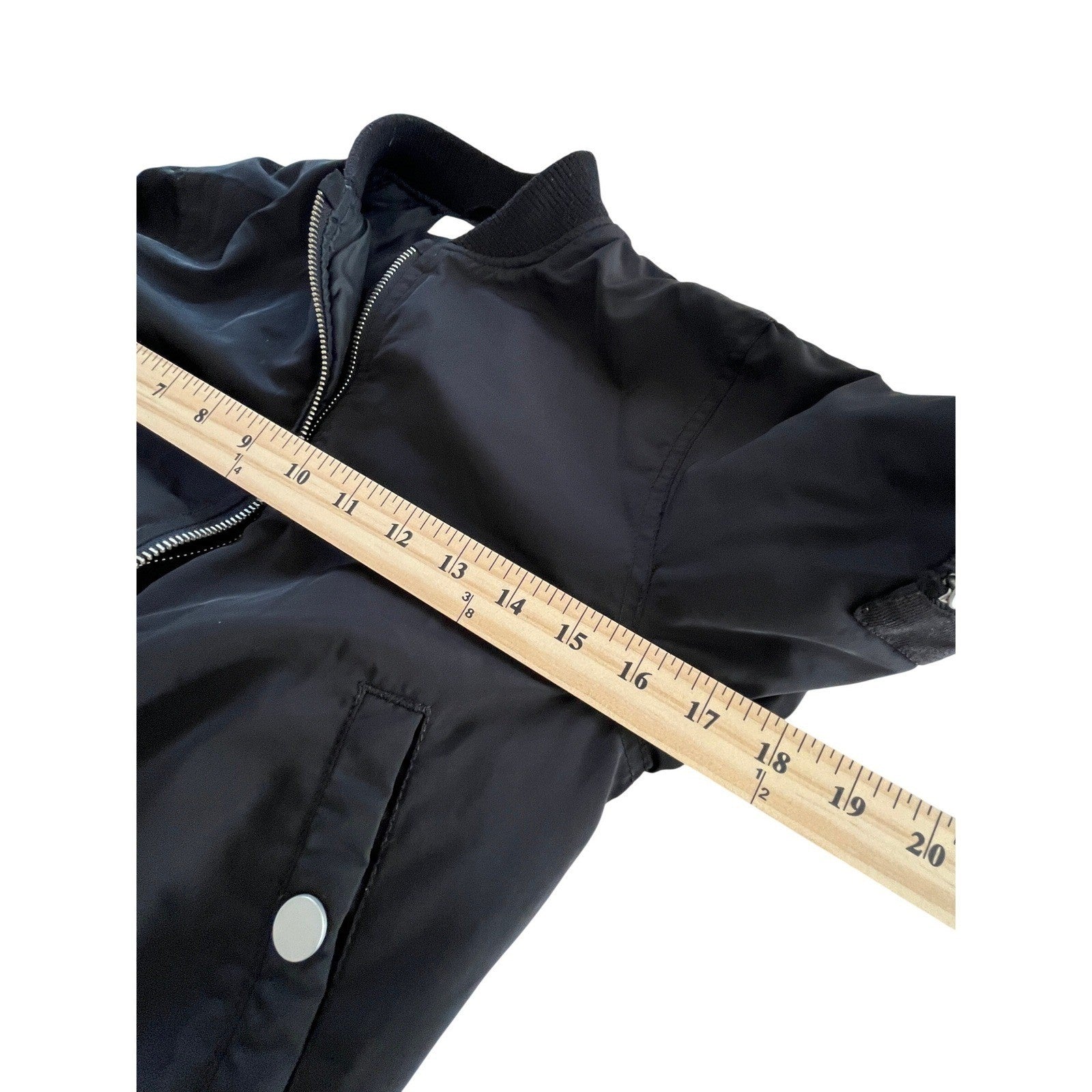 H M Black Bomber Jacket Full Zip Ring Detail Ribbed Cuffs Sz 10 11