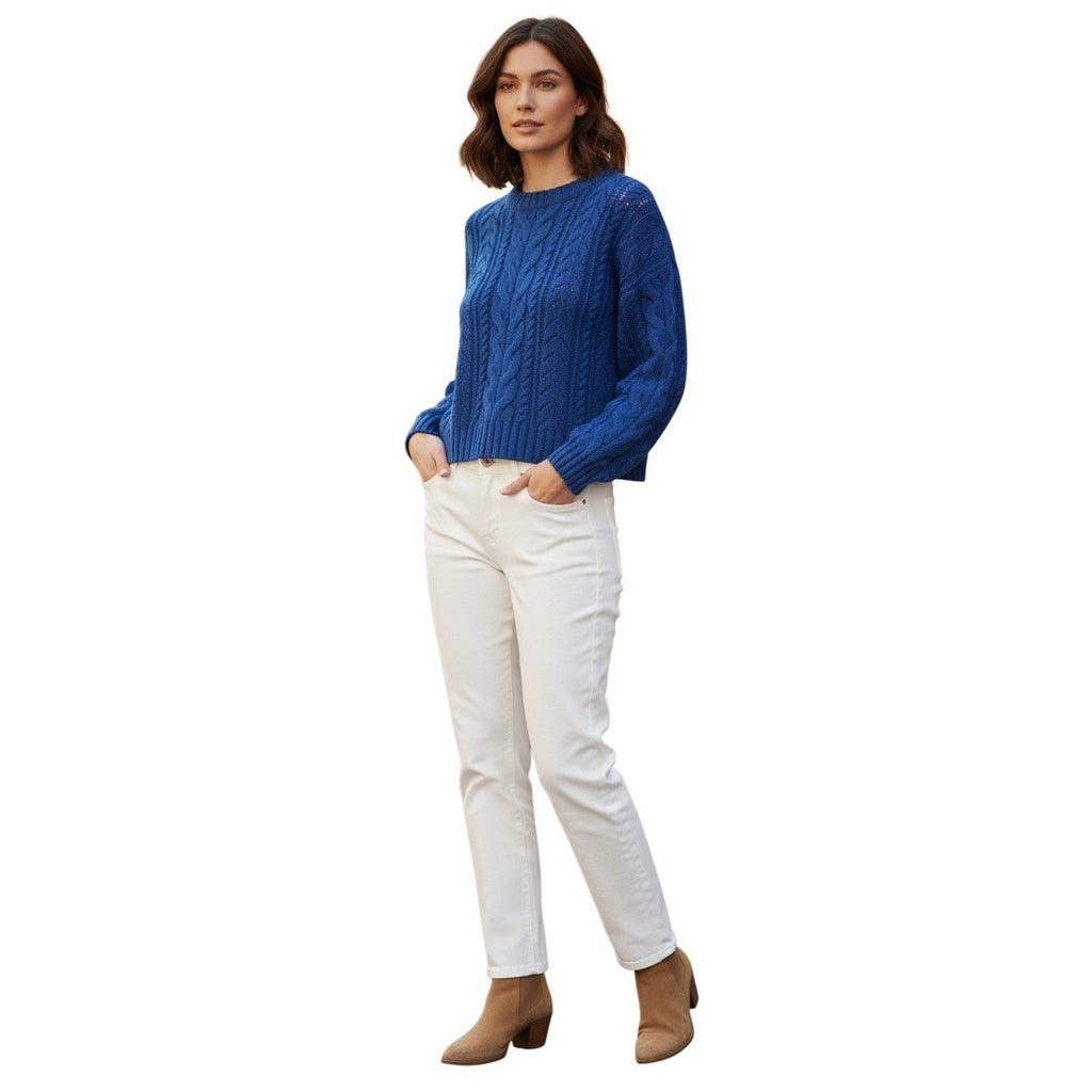 Pink Rose NWT Vibrant Stylish Cropped Knit Sweater Blue Cable Texture M