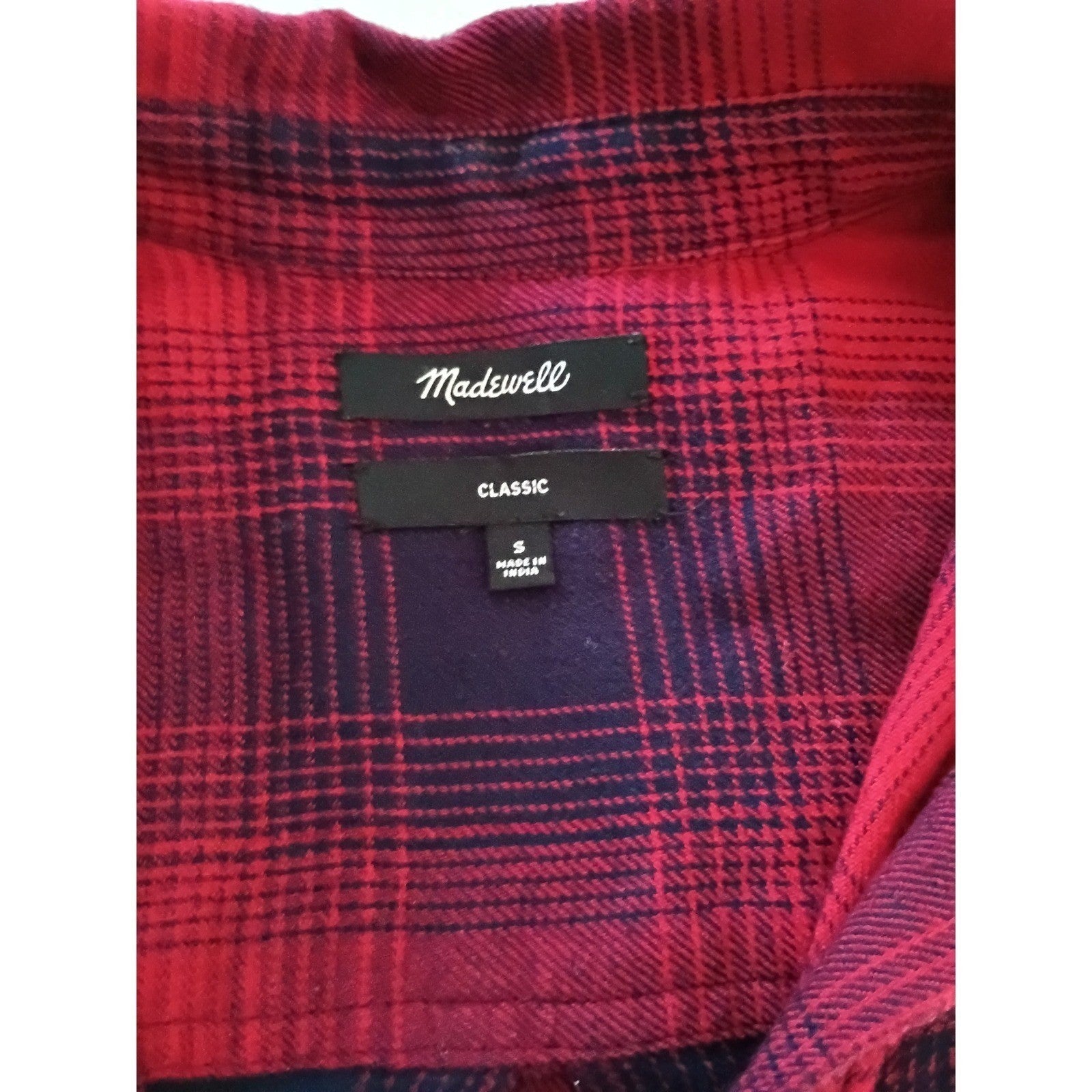 Madewell Classic Red Black Cotton Blend Plaid Button Up Shirt Classic Fit S