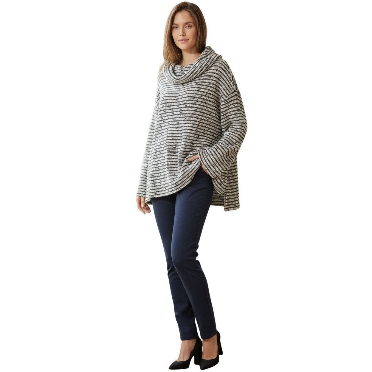 Merona Striped Coastal Preppy Striped Cowl Neck Sweater Cotton Blend XL