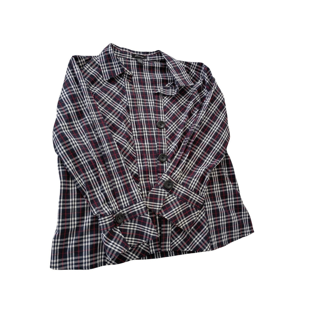 SPENSE Classic Black White Checkered Red Button Front Shirt Blouse L Casual Chic