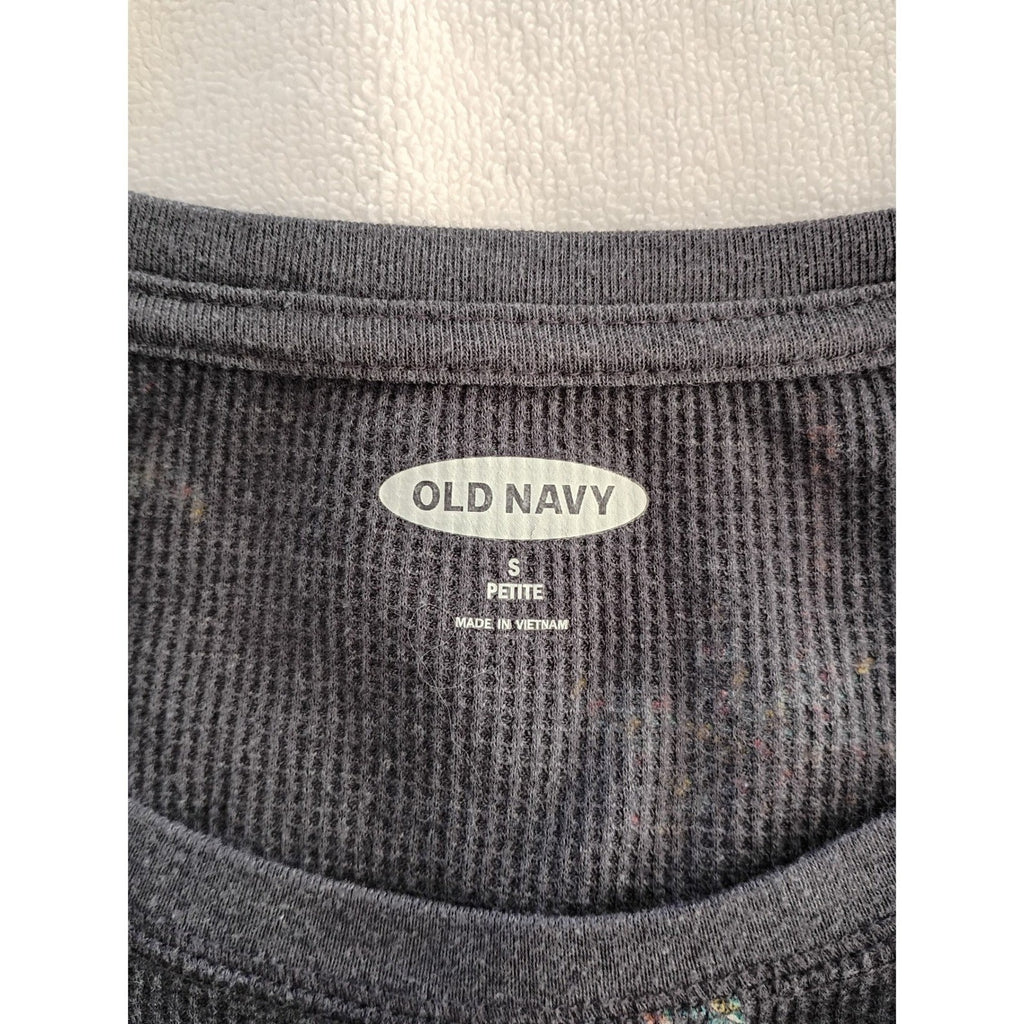 Old Navy Dark Gray Palm Tree Print Long Sleeve Cotton Thermal Top