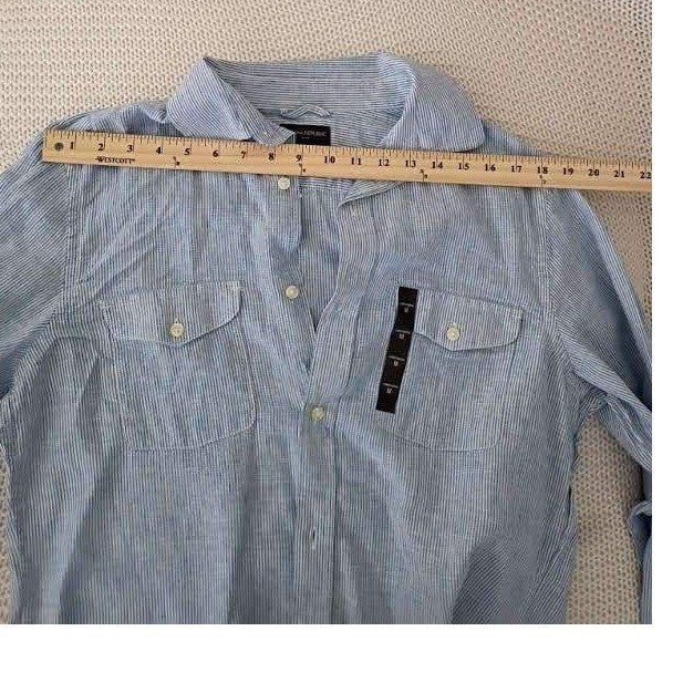 New Banana Republic Blue White Stripe 55% Linen  Button Down Shirt Men Medium M