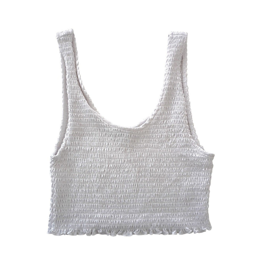 Love Tree Smocked Square Neck Tank Top White L Modal Ruffle Hem